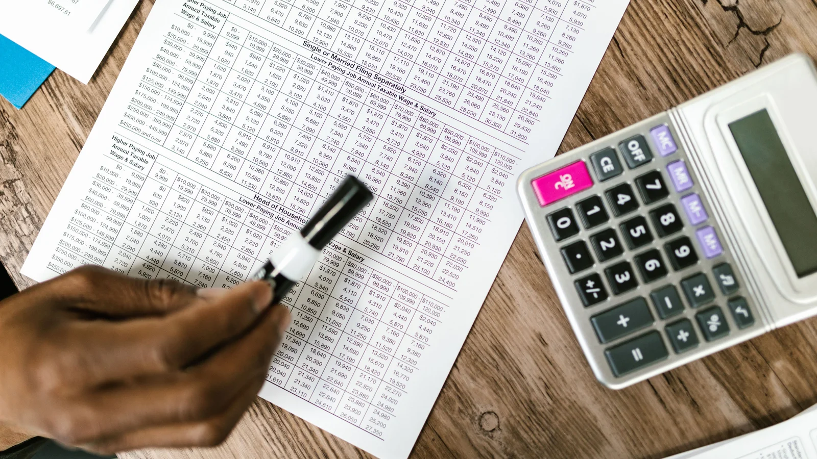 Close-up of financial documents and calculator on table, highlighting loan restructuring analysis