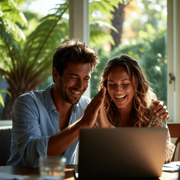 Happy family discussing mortgage refinancing options