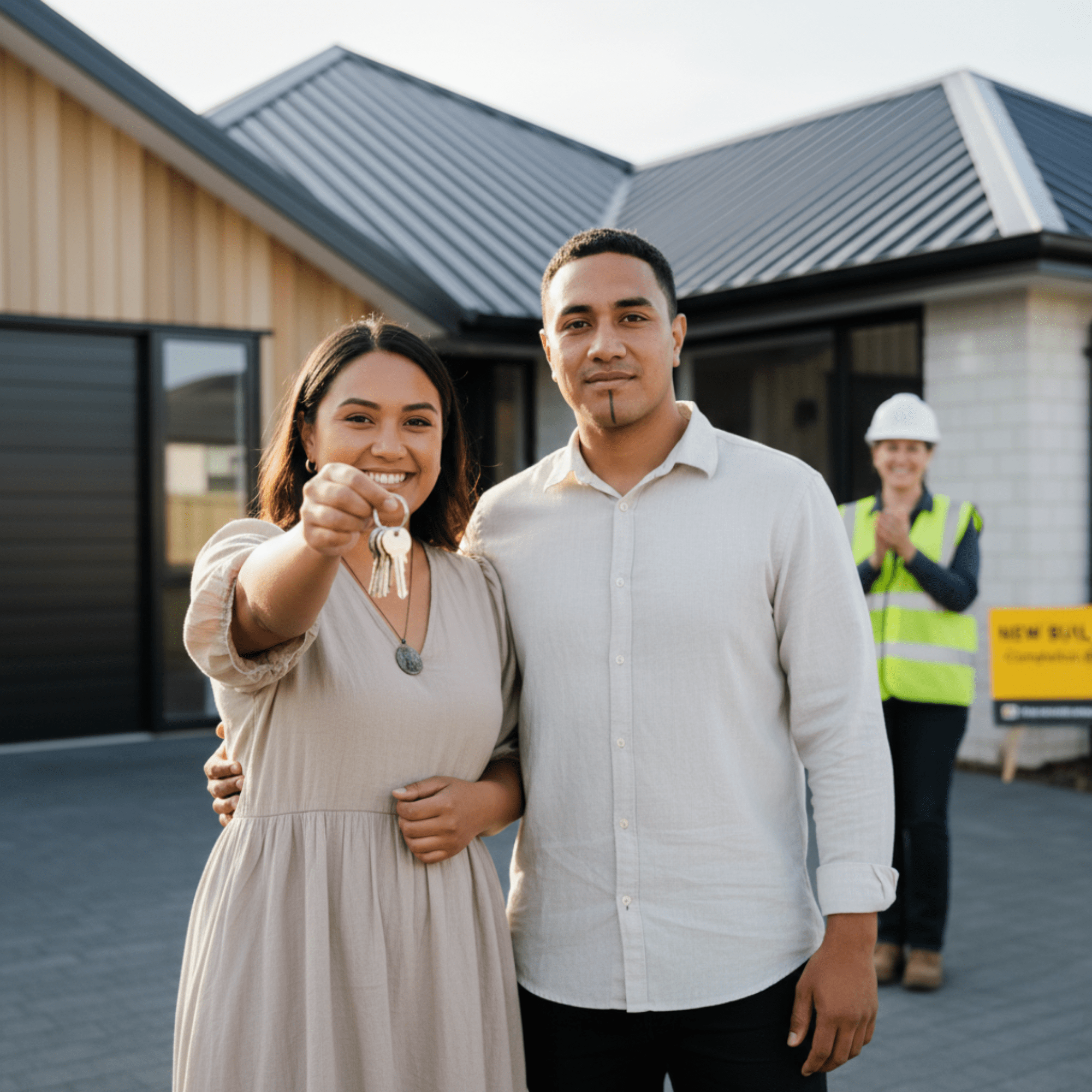 Happy family with their new home build